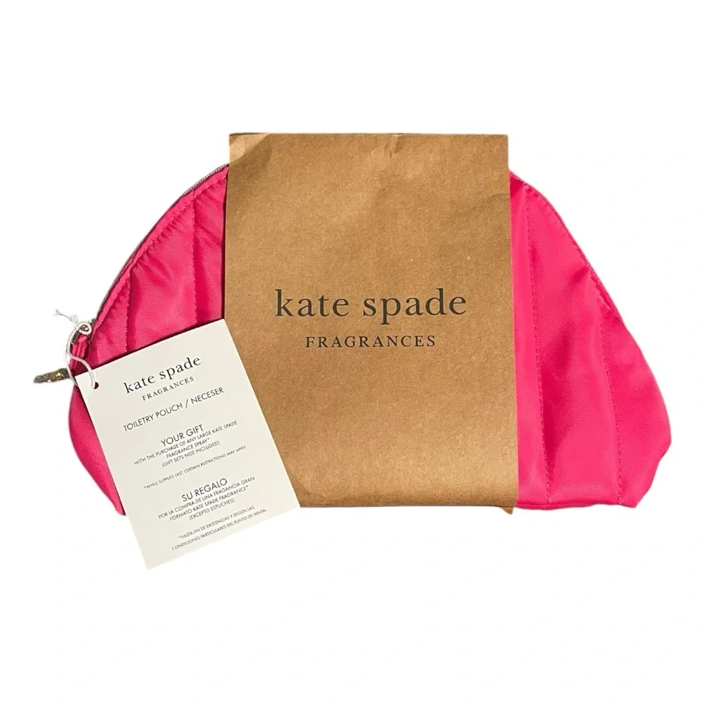 Kate Spade Fragrances Women’s Pink Quilted Puff Cosmetic Pouch - Gold Zipper